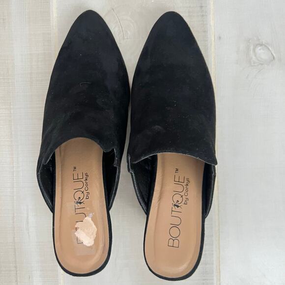 Corkys Footware Haisley Heeled Pointed Toe Mules Women’s Size 9 Black Faux Suede - Picture 2 of 9